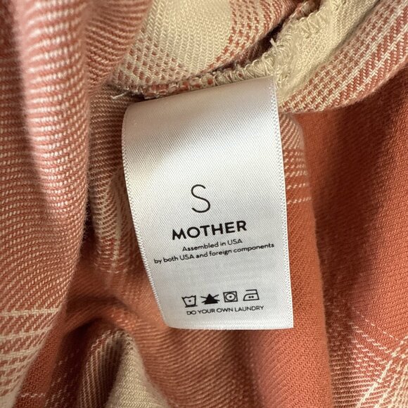 Mother The Overshirt Jacket Size S Hot Off the Block 100% Cotton Orange Plaid - Picture 9 of 11